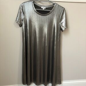 Metallic Silver Mini Party Dress Loose Fit